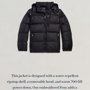 Ralph Lauren Big Boys Hooded Water-Repellent Black Puffer Jacket 14-16